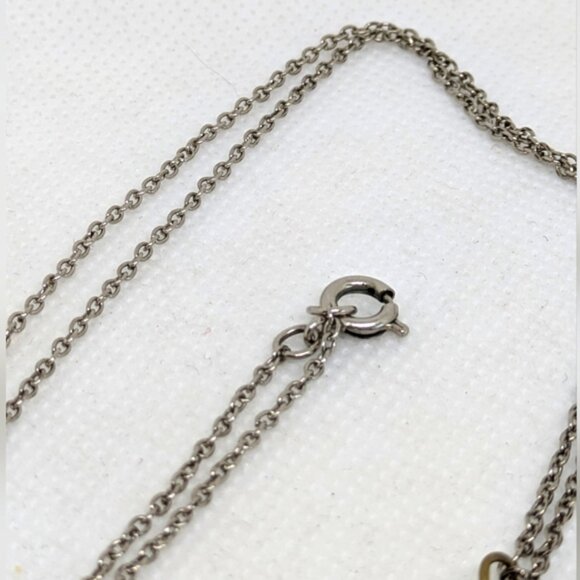 Vintage Modernist Stainless Steel Necklace Signed Peak Blue Center Unisex Men "P - Picture 7 of 9